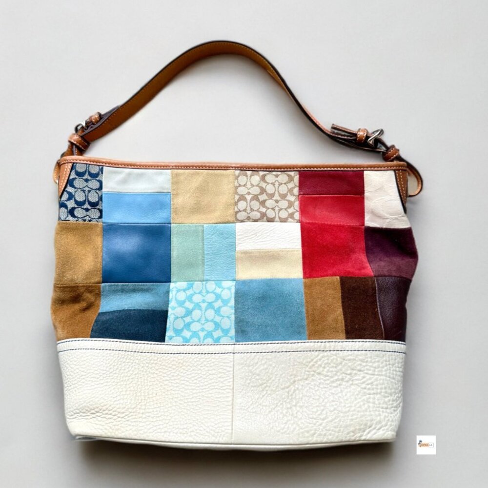 Coach Y2K Red Blue Patchwork Shoulder Hobo Bag 7049 - Picture 2 of 12